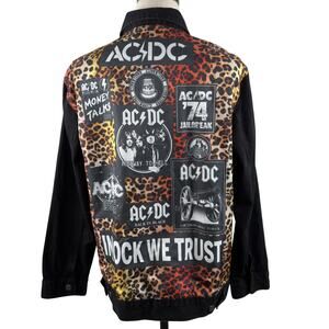 AC?DC Black Leopard Print Denim Jean Jacket XL NWT Concerts Albums Unisex
